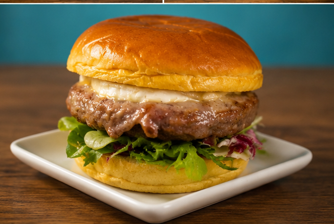 -	Pan brioche 15% mantequilla<br/>  -	Ensalada gourmet<br/>  -	Salsa de cheddar artesana extremeña<br/>  -	Carne de cerdo ibérico extremeño<br/>  -	Medallón de rulo de cabra y vaca tostado<br/>  -	Cebolla caramelizada